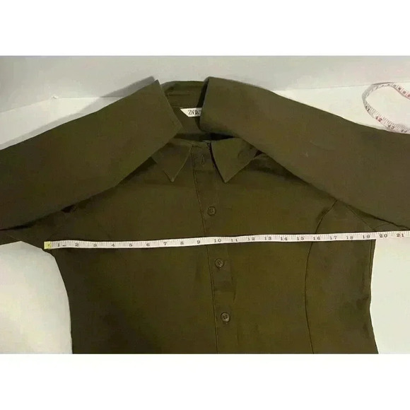 Zara Olive Green Long Sleeve Shirt - Picture 6 of 10